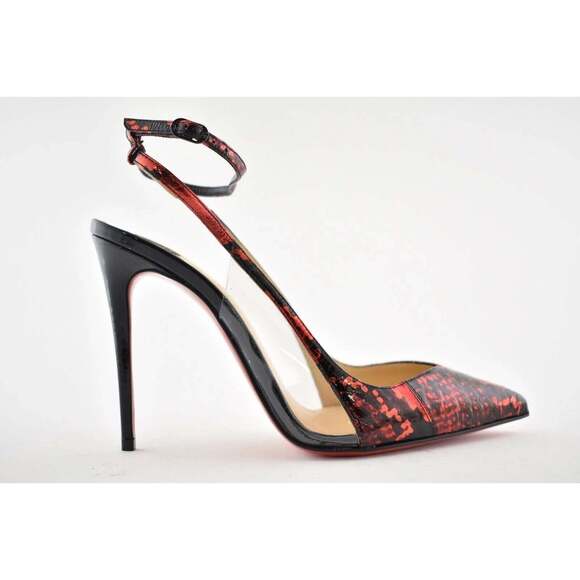 Christian Louboutin Optichoc 100 Black Red Patent PVC Ankle Strap Heel Pump 37 - Picture 2 of 11